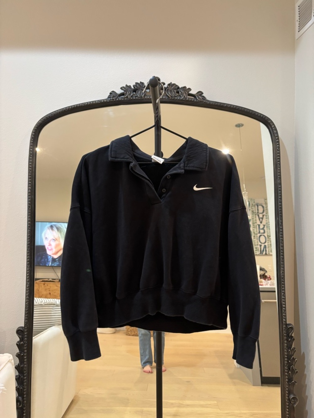 Nike Black Quarter-Snap Cropped Pullover with White Swoosh